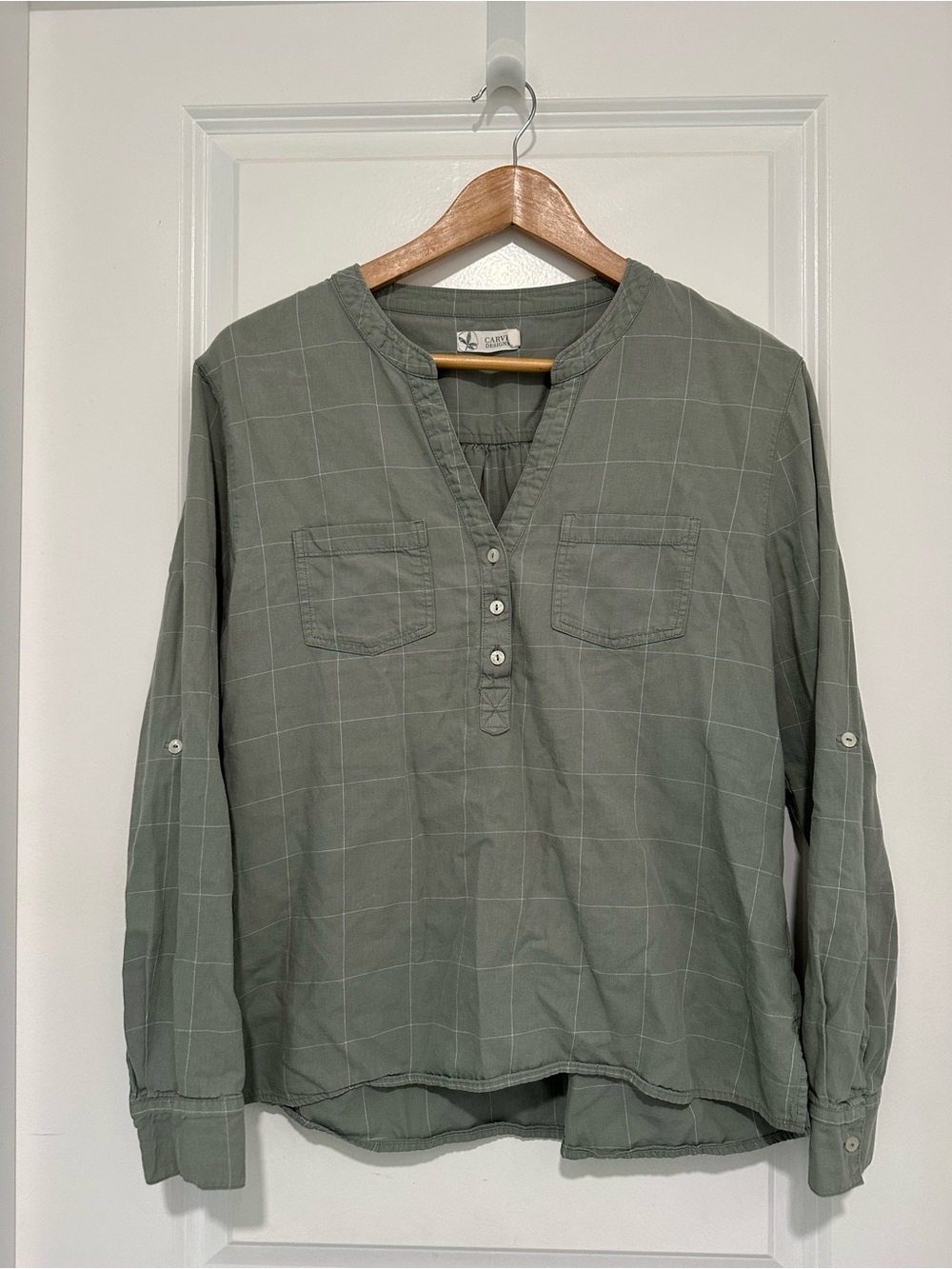Carve Designs Women’s Dylan Olive Green 100% Organic Cotton Button Front Shirt